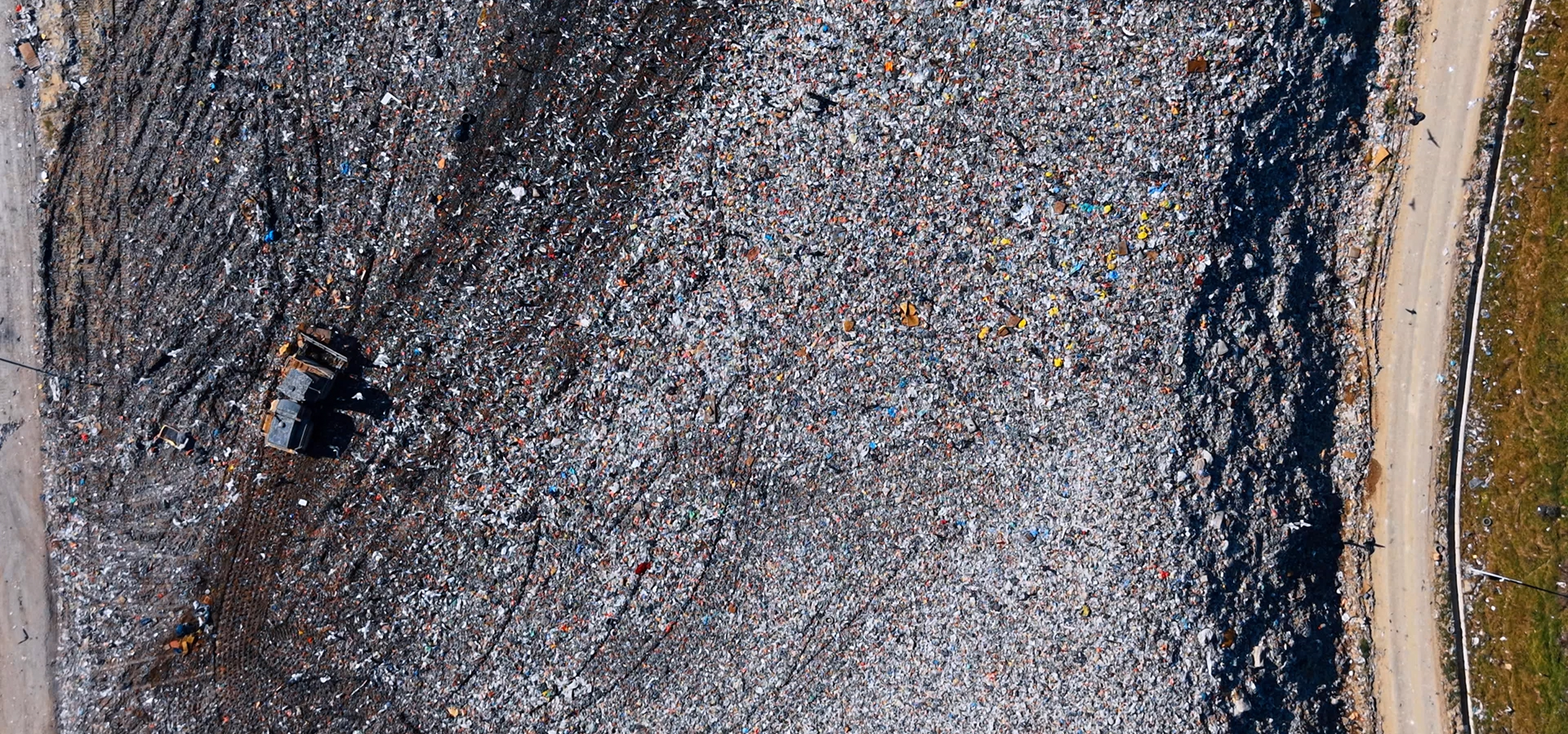 Aerial view of a recycling landfill site